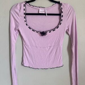 Urban Outfitters Lavender Long Sleeve Top with Black Trim
